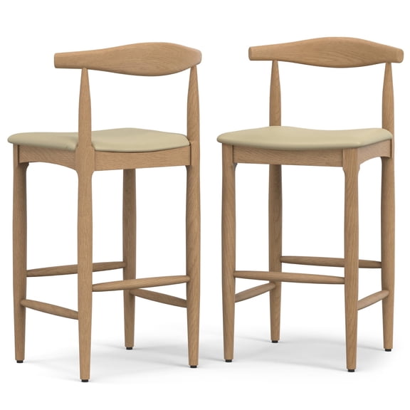 Simpli Home Molly Mid Century Modern Bar Stool in Natural Faux Leather & Fully Assembled