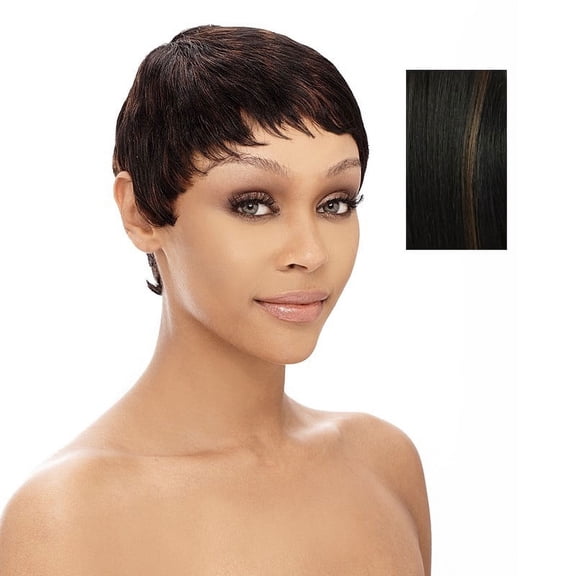 Molly Wig 100 Percent Human Hair Pixie Short ,Mix Off Black/Light Auburn