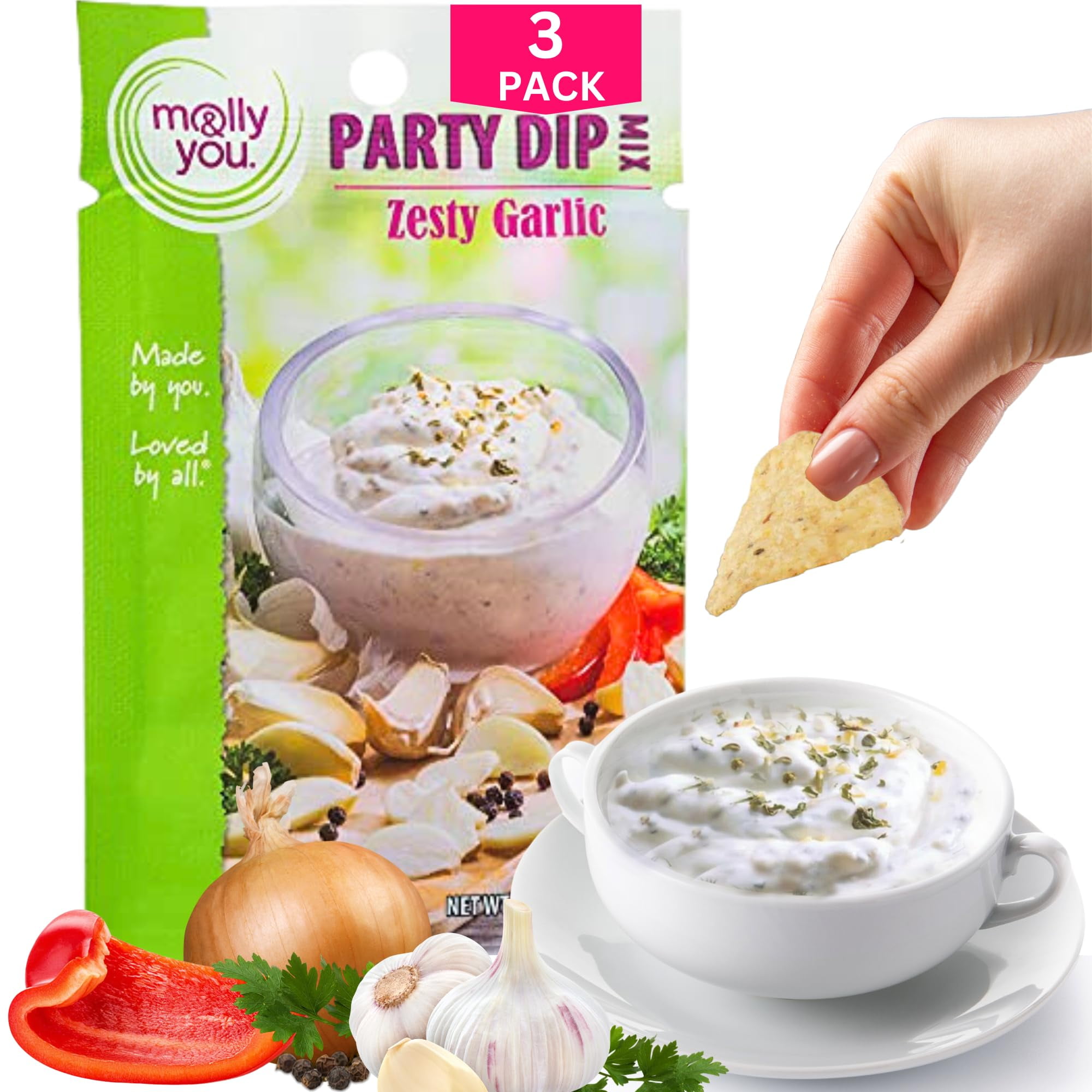 Molly and You Zesty OIF8 Garlic Party Dip Mix (Pack of 3) Keto