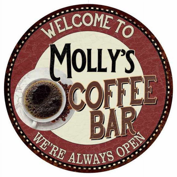 Molly's Coffee Bar Round Metal Sign Kitchen Room Wall Décor 200120041319