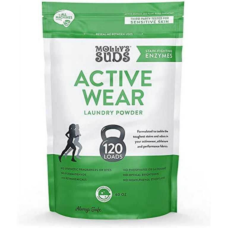 Molly's Suds Active Wear Laundry Detergent | Natural Extra Strength Laundry  Powder, Stain Fighting for Performance Fabrics and Sensitive Skin | 120