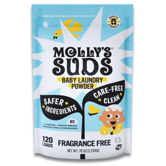 Molly's Suds Baby Laundry Detergent Powder | Removes Formula, Poop & Spit-Up Stains (Fragrance Free)