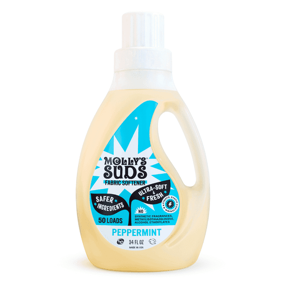 Mollys Suds Fabric Softener Liquid for Sensitive Skin | Vinegar-Powered | Peppermint, 50 Loads