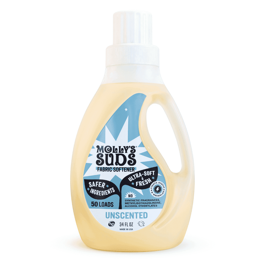 Mollys Suds Fabric Softener Liquid for Sensitive Skin | Vinegar-Powered | Unscented, 50 Loads