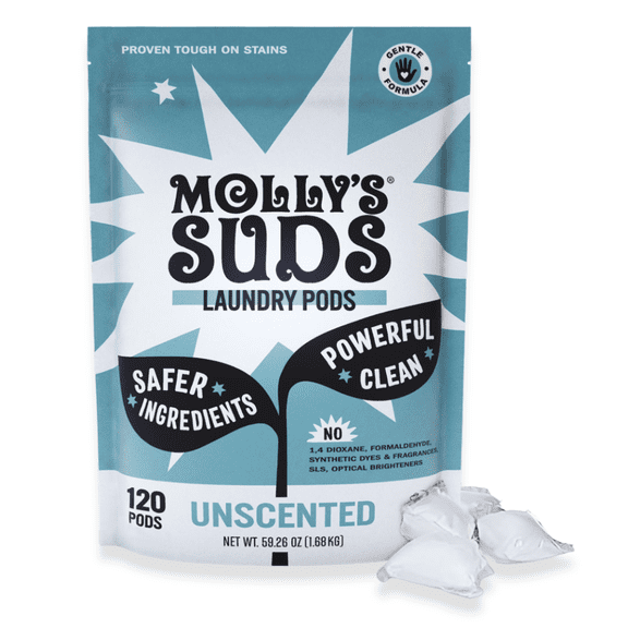 Molly's Suds Laundry Detergent Pods | Sensitive Skin | Ultra Concentrated and Stain Fighting | Unscented - 120 Count