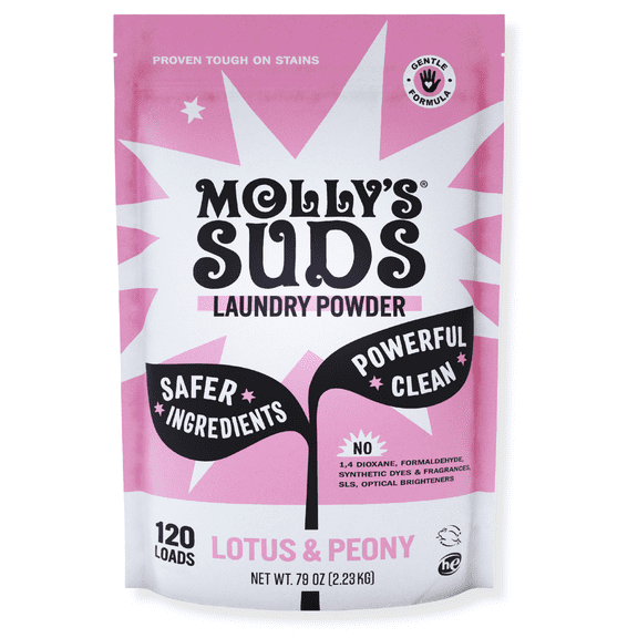 Molly's Suds Laundry Detergent Powder | Gentle for Sensitive Skin | Earth-Derived Ingredients | 120 Loads (Lotus & Peony)