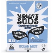 أوراق منظف الغسيل Molly s Suds | لطيفة على البشرة الحساسة، مقاومة للبقع | تعبئة خالية من السوائل والبلاستيك | 70 حمولة Ocean Mist