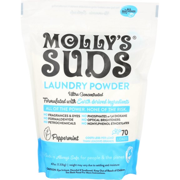 Molly's Suds Laundry Detergent Powder for Sensitive Skin, 70 Loads (Peppermint)