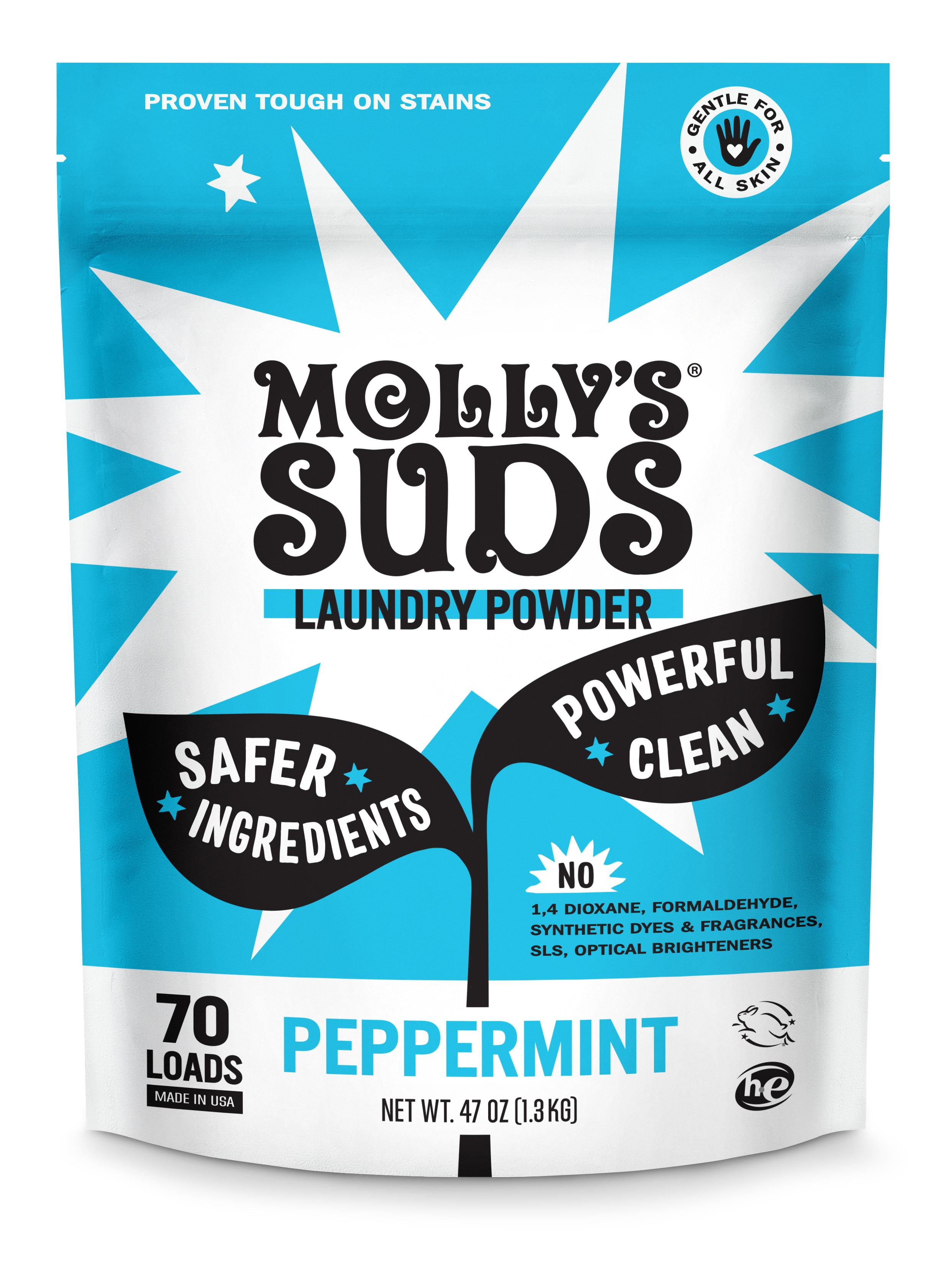 Molly's Suds Original Laundry Detergent Powder, Natural Laundry Detergent Powder for Sensitive Skin, Earth-Derived Ingredients, Stain Fighting, 70 Loads (Peppermint)
