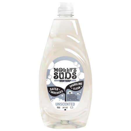 Molly's Suds Liquid Dish Soap | Simple Ingredients | Extra Scrubbing Power | Fragrance Free, 24 oz