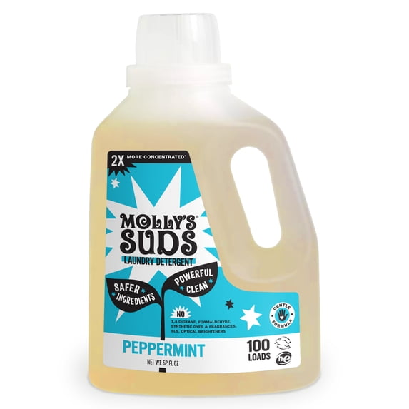 Molly's Suds Natural Liquid Laundry Detergent | High Efficiency (HE) | Peppermint - 100 Loads