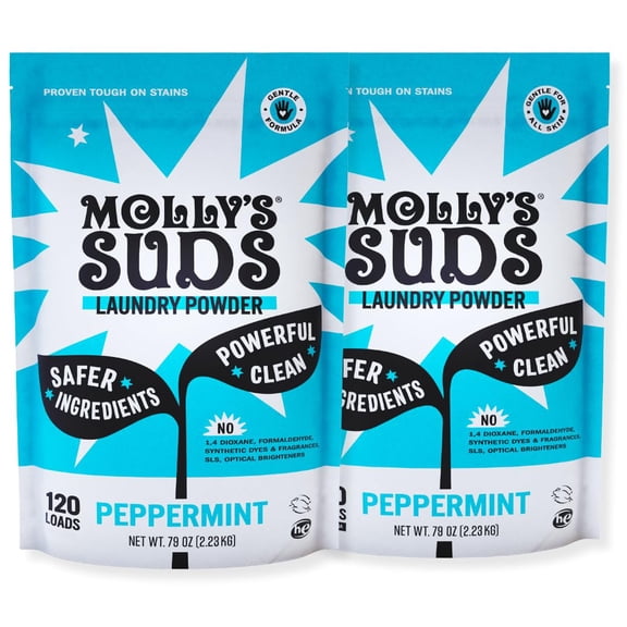 Molly's Suds Original Laundry Detergent Powder | Clean Laundry Detergent Powder for Sensitive Skin | Simple, Effective Ingredients, Stain Fighting | 240 Load (Peppermint)