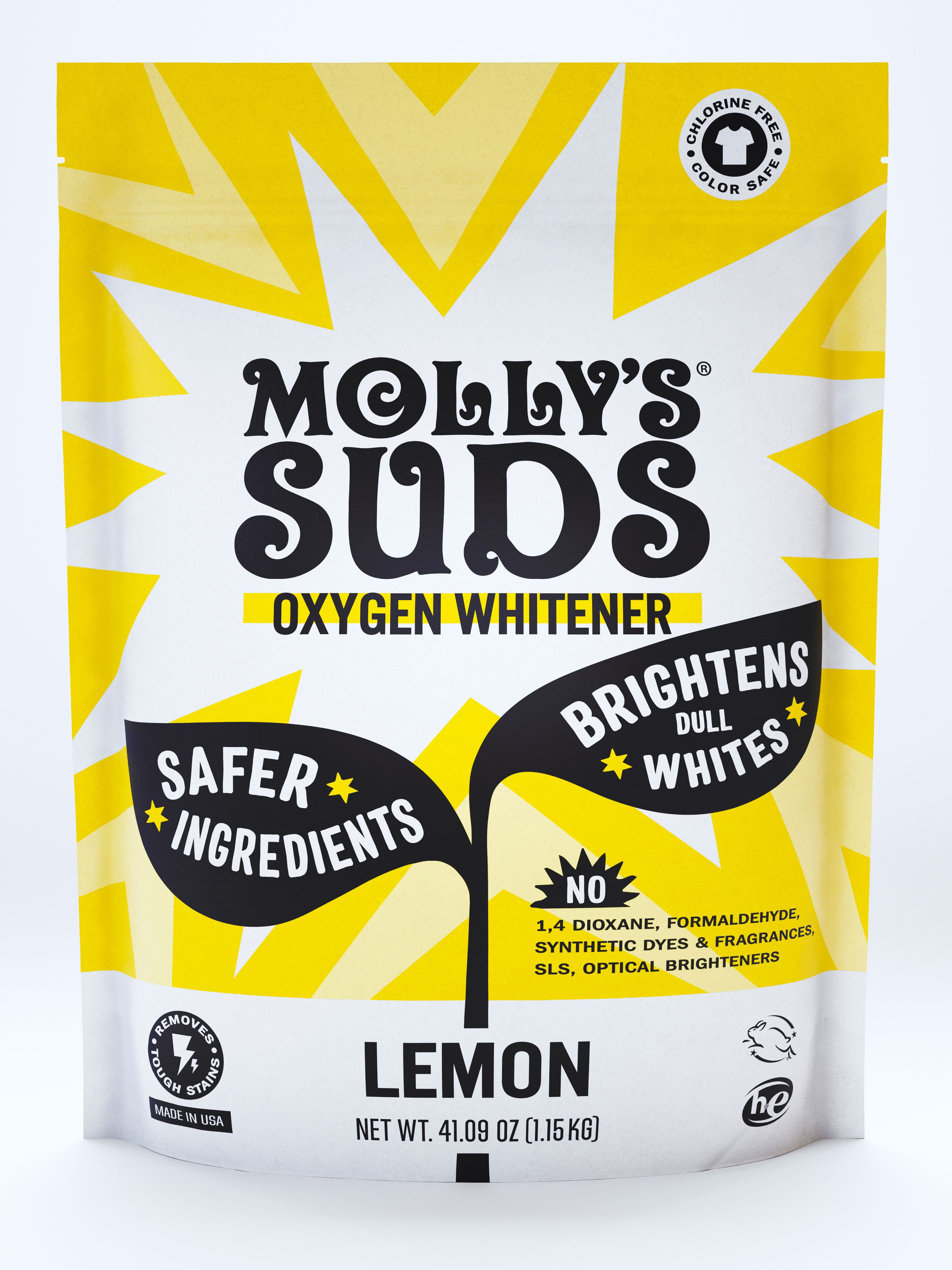 Molly's Suds Oxygen Whitener | Powerful Bleach Alternative, Chlorine Free & Color Safe | Brightens Whites and Removes Stains (Pure Lemon Essential Oil - 41.09 oz)