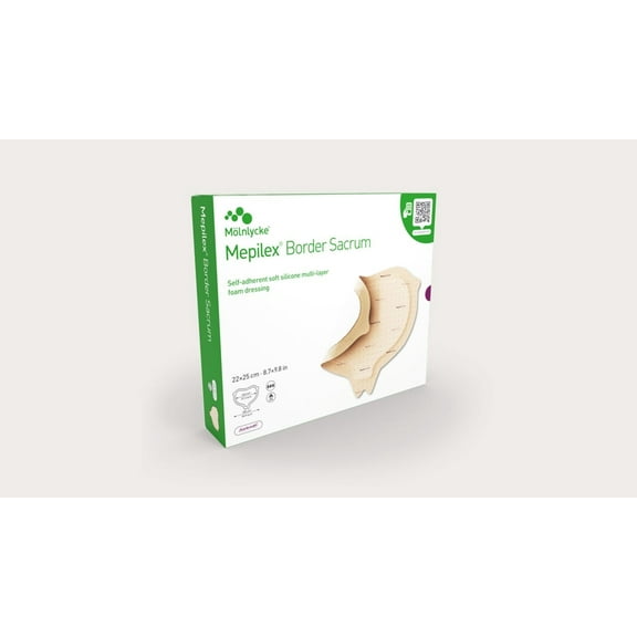 Molnlycke 282455 Border Foam Sacrum Dressing, 8.7 x 9.8 (22 x 25cm), Self-Adherent Soft Silicone, 10/Bx