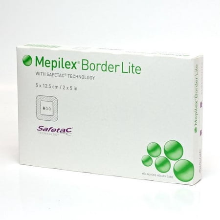 Molnlycke Mepilex Lite Silicone Foam Dressing 2x5” 5 Ct | Absorbent Mepilex Border Foam Dressing | Waterproof Dressing for Wounds | Second Skin Squares | Hydro Bandaids | Wound Dressing