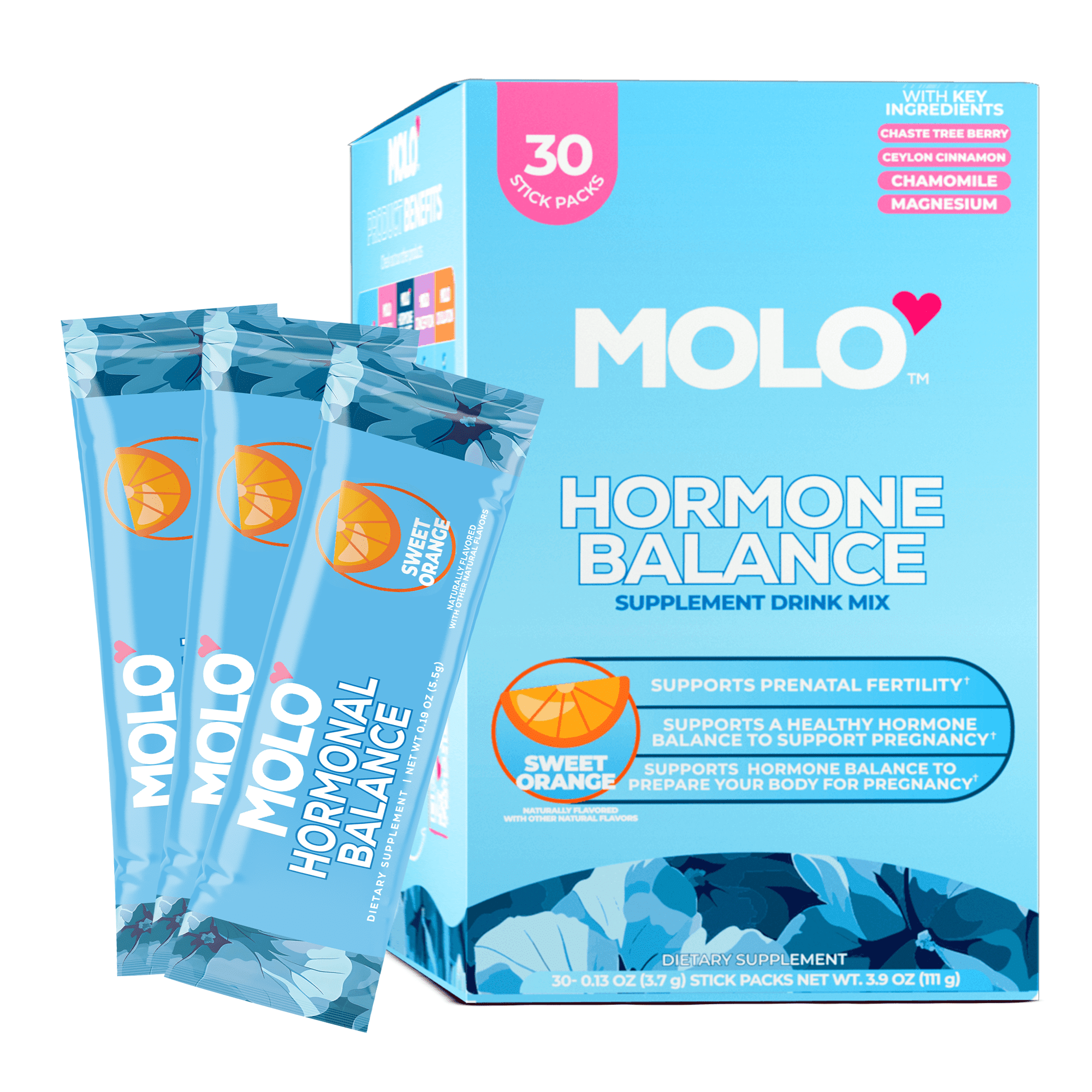 MOLO Hormonal Balance  Prenatal Vitamins for Women & DHEA  30 Stick Packs, Sweet Orange