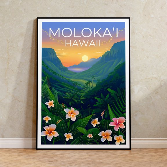 Molokai Hawaii Coastal Island Travel Wall Art Decor Unframed Paper Print