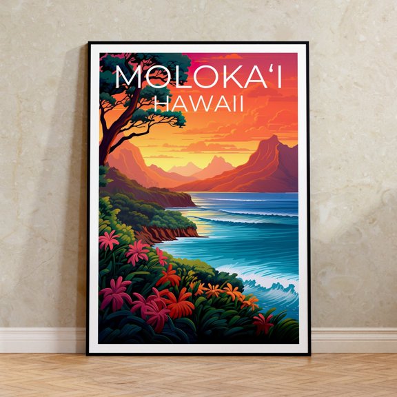 Molokai Hawaii Island Coastal Travel Wall Art Decor Unframed Paper Print