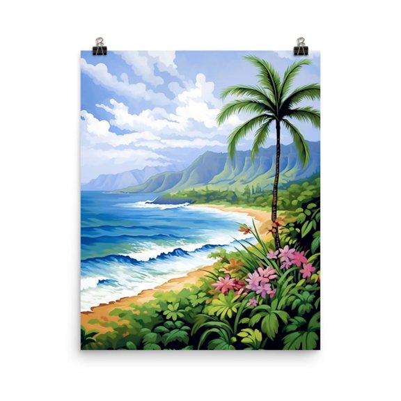 Molokai Hawaii Tropical Coastal Seaside Mountain Hawaiian Poster Wall Art Print