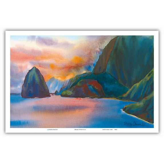 Molokai - Hawaiian Island Sunset - From an Original Hawaii Watercolor Painting by Peggy Chun - Master Art Print (Unframed) 12in x 18in