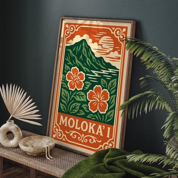 Moloki Hawaii Travel Tropical Landscape Poster , Poster Print Only
