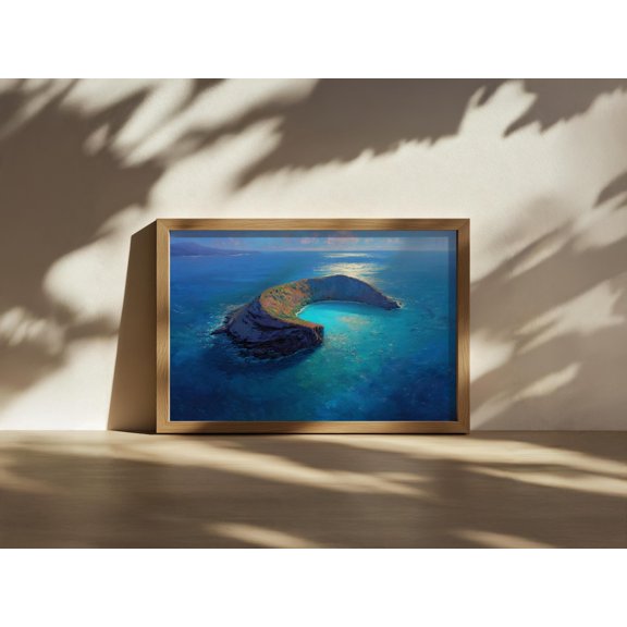 Molokini Crater Maui Pacific Ocean Seascape Hawaiian Tropical Island Hawaii Summer Coastal Nature Landscape Coastal Wall Art Poster , Poster Print Only