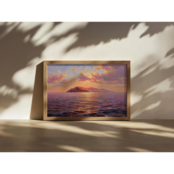 Molokini Crater Maui Pacific Ocean Seascape Hawaiian Tropical Island Sunset Hawaii Autumn Coastal Nature Coastal Wall Art Poster , Poster Print Only