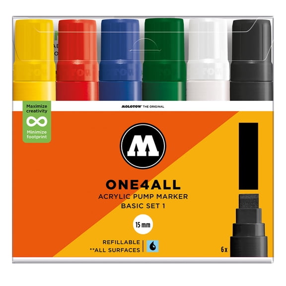 Molotow Acrylic Markers 15mm Set of 6, Basic Set 1