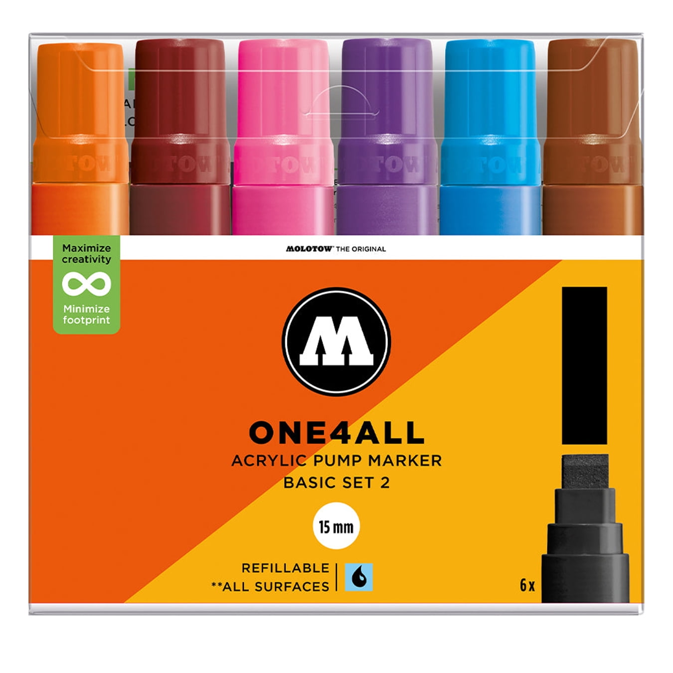 Molotow Acrylic Markers 15mm Set of 6, Basic Set 2