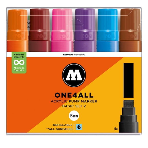 Molotow Acrylic Markers 15mm Set of 6, Basic Set 2