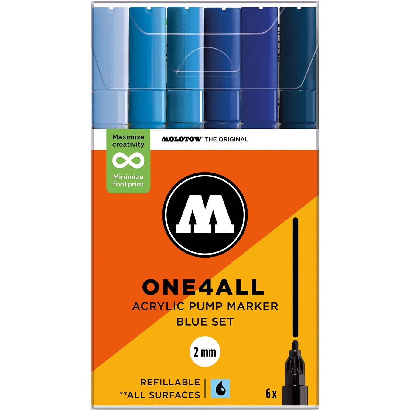 Molotow Acrylic Markers 2mm Sets of 6, Blue Set - 2mm