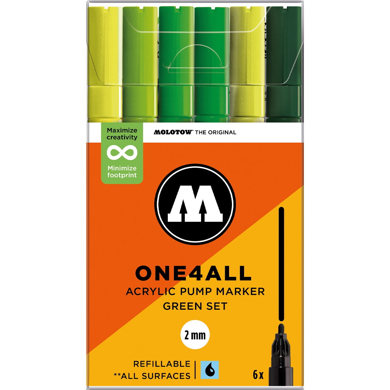 Molotow Acrylic Markers 2mm Sets of 6, Green Set - 2mm