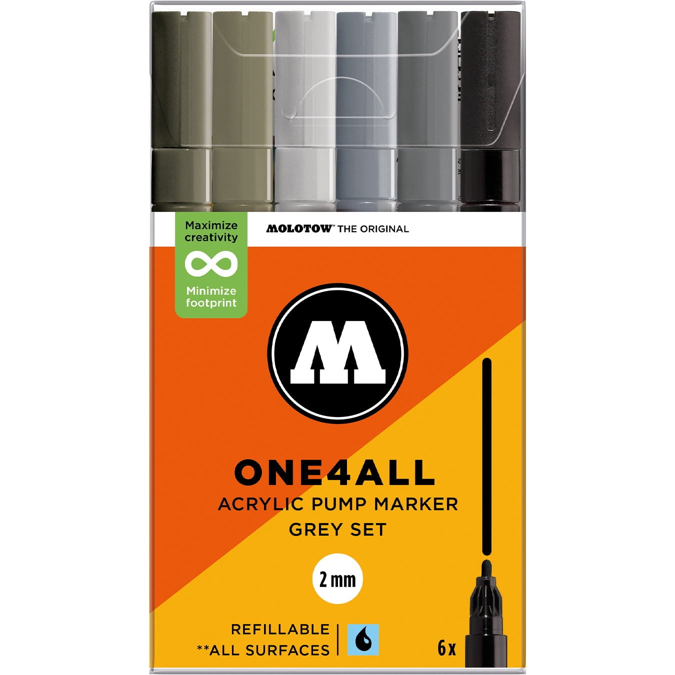 Molotow Acrylic Markers 2mm Sets of 6, Grey Set - 2mm