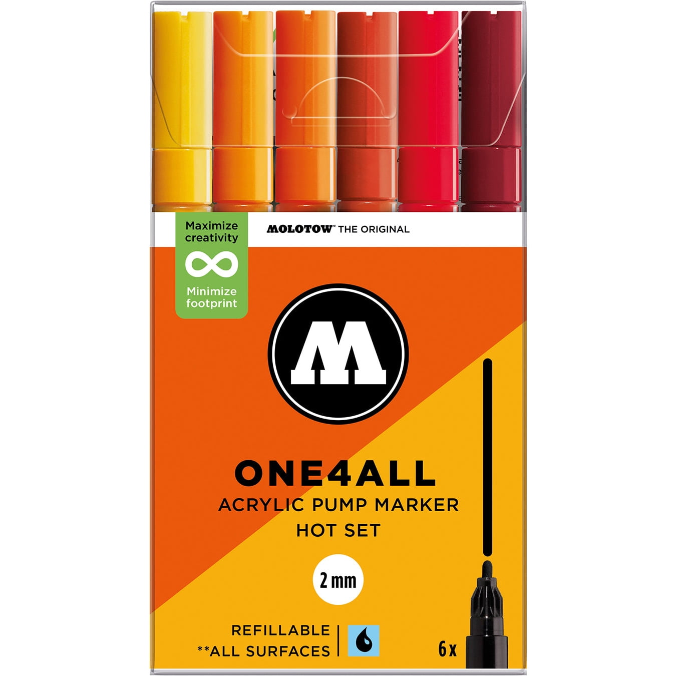 Molotow Acrylic Markers 2mm Sets of 6, Hot Set - 2mm