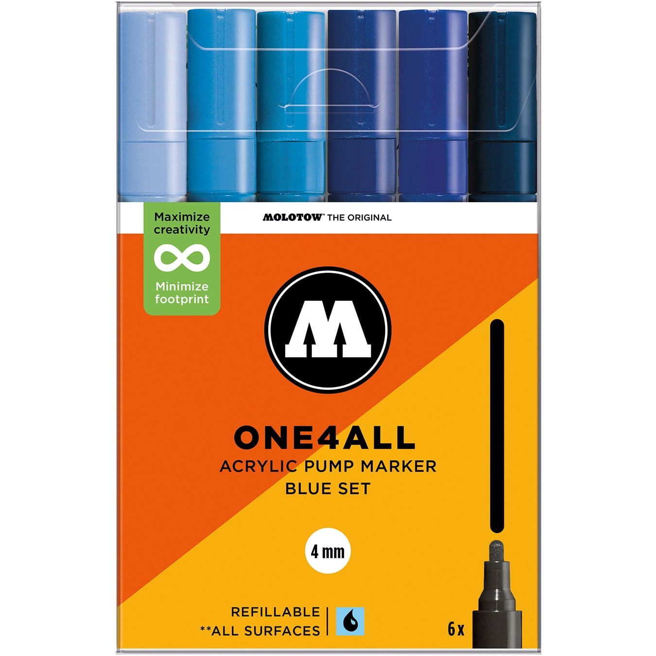 Molotow Acrylic Markers 4mm Sets of 6, Blue Set - 4mm