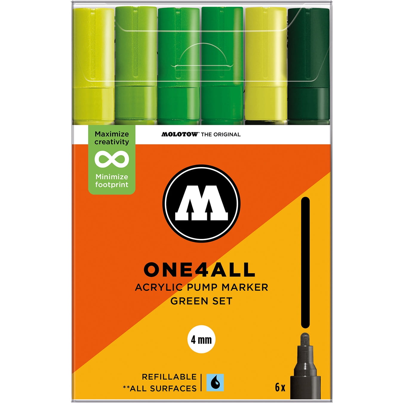 Molotow Acrylic Markers 4mm Sets of 6, Green Set - 4mm