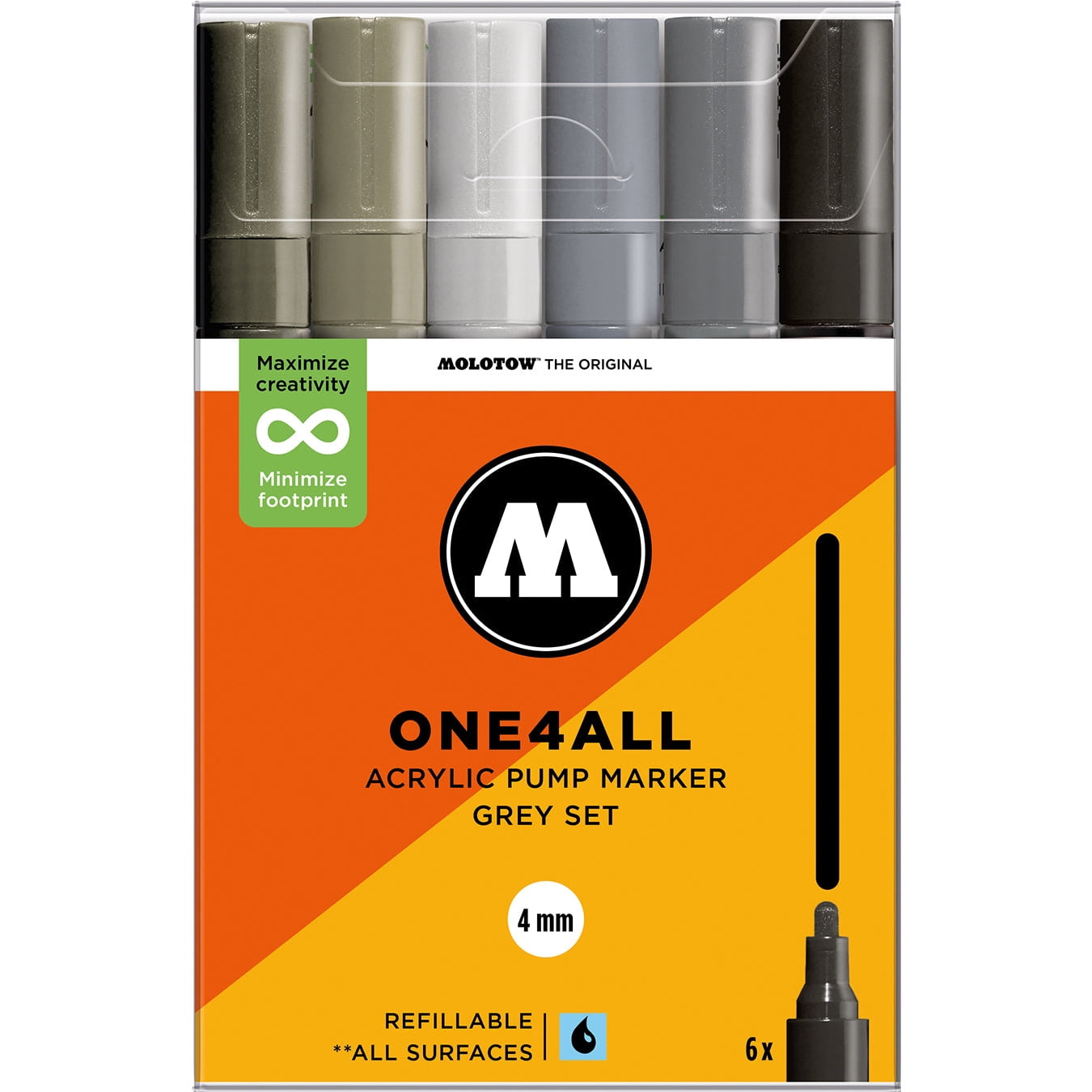 Molotow Acrylic Markers 4mm Sets of 6, Grey Set - 4mm