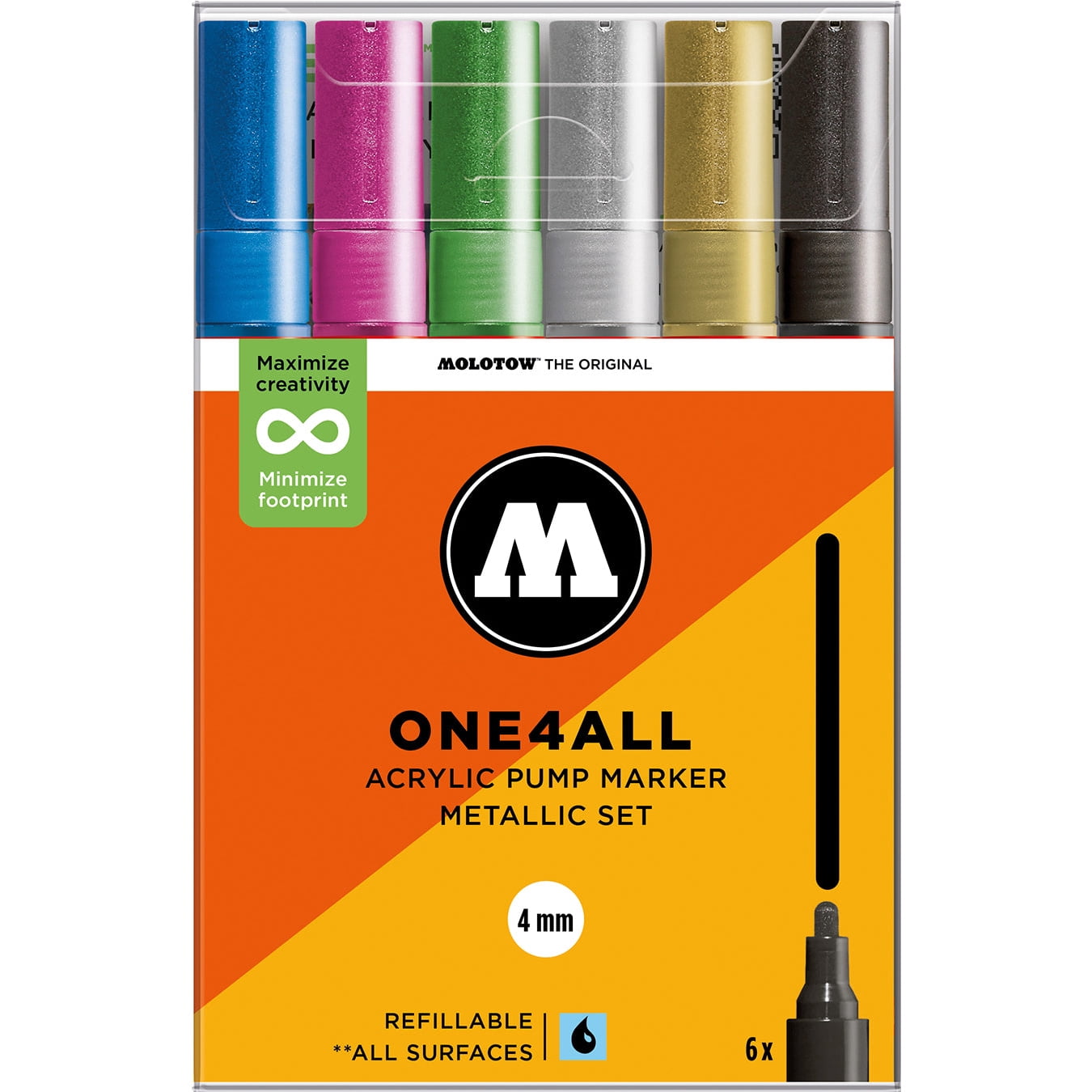 Molotow Acrylic Markers 4mm Sets of 6, Metallic Set - 4mm