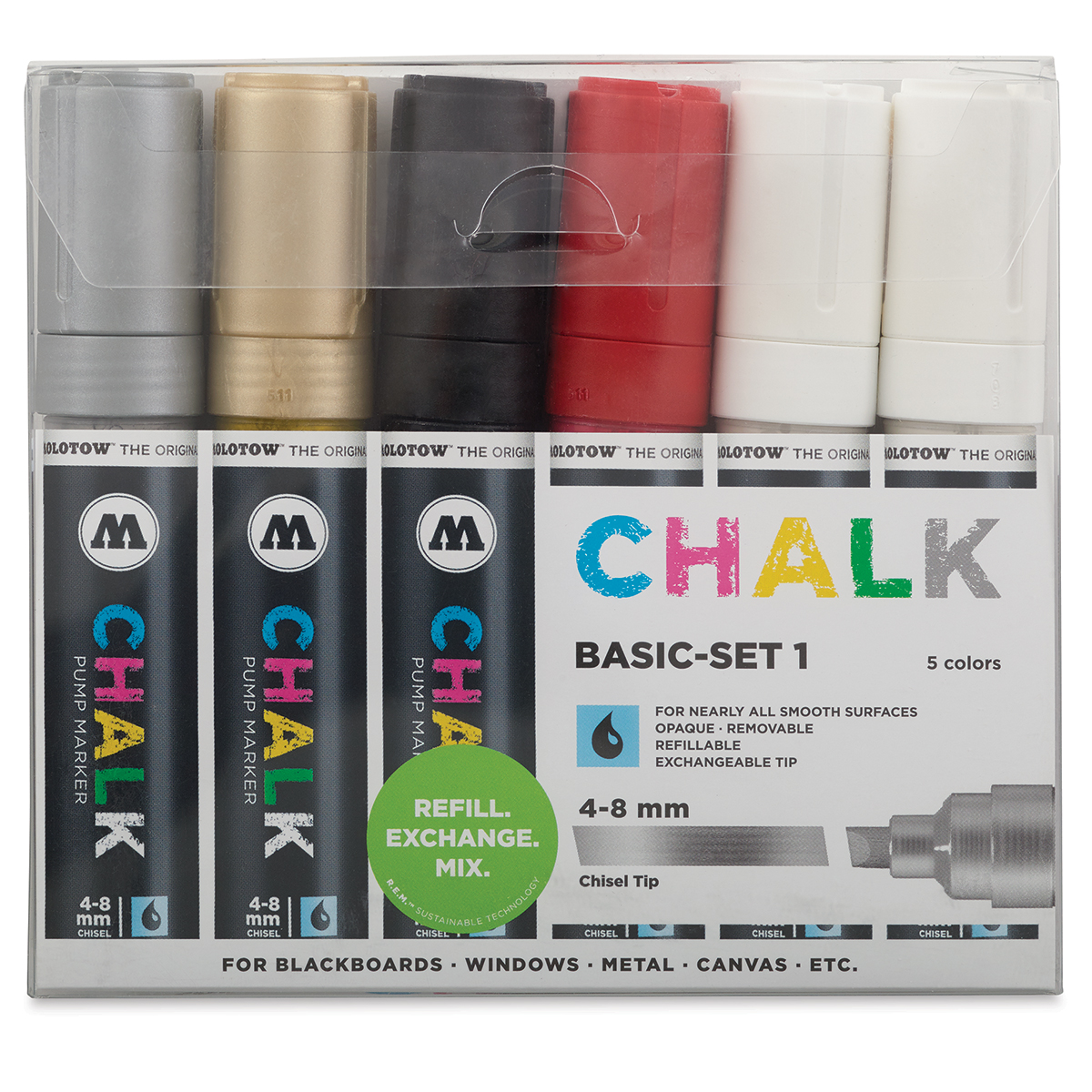 Molotow Chalk Marker Basic Colors, Set of 6, 48 mm