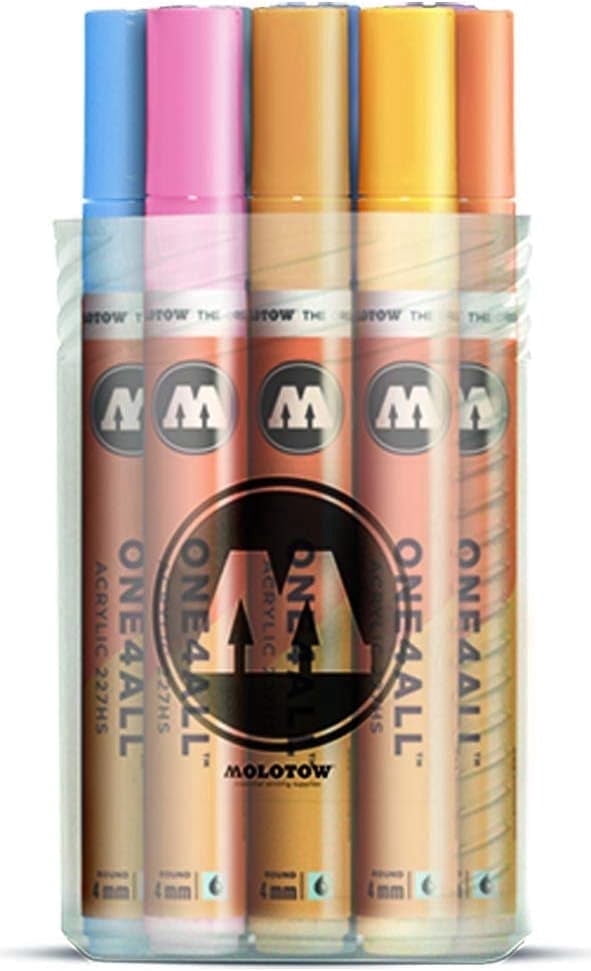Molotow ONE4ALL Acrylic Paint Marker Set, 4mm, Assorted Pastel Colors, 12 Markers/Set, 1 Set Each