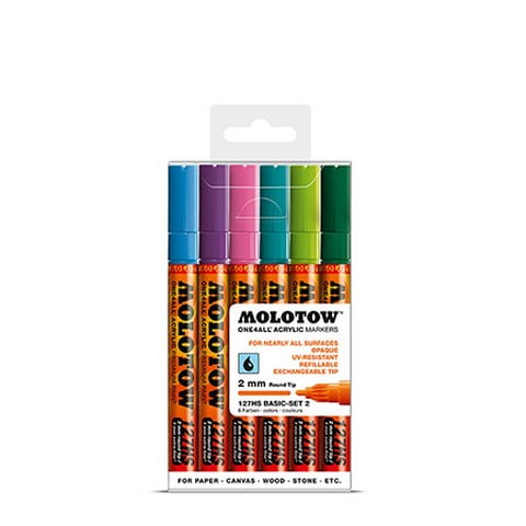 Molotow ONE4ALL Acrylic Paint Marker Set, 6 Basic Colors #2