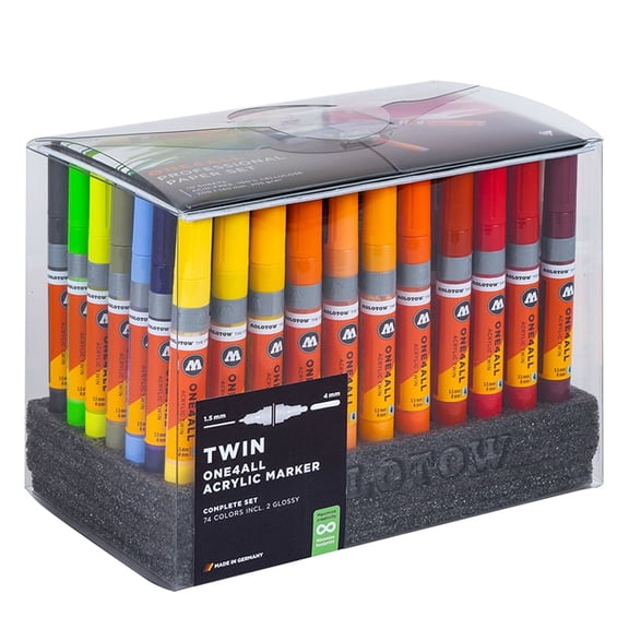Molotow® ONE4ALL™ Acrylic Twin Complete Set, 74 Colors 1.5 mm