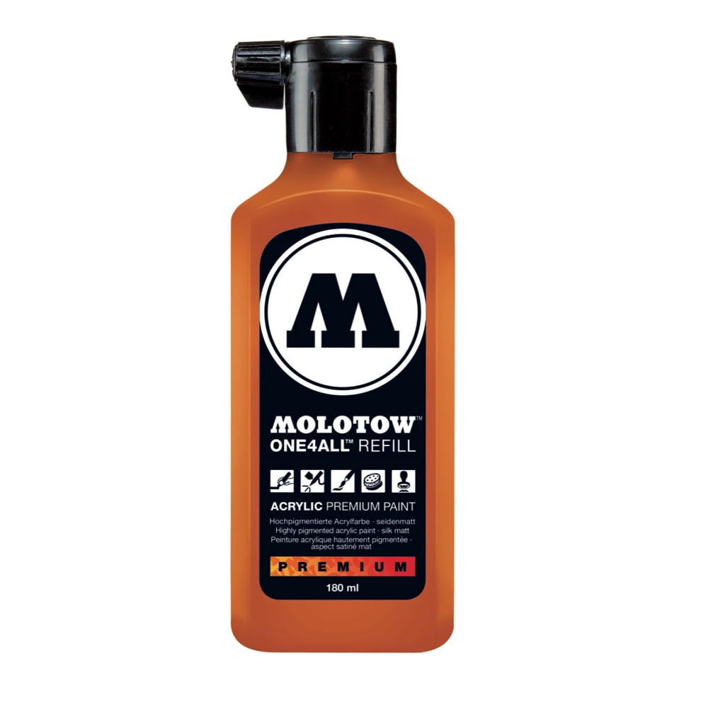 Molotow One4All Acrylic Paint Marker Refill, 180ml Bottle, Dare Orange (692.085)