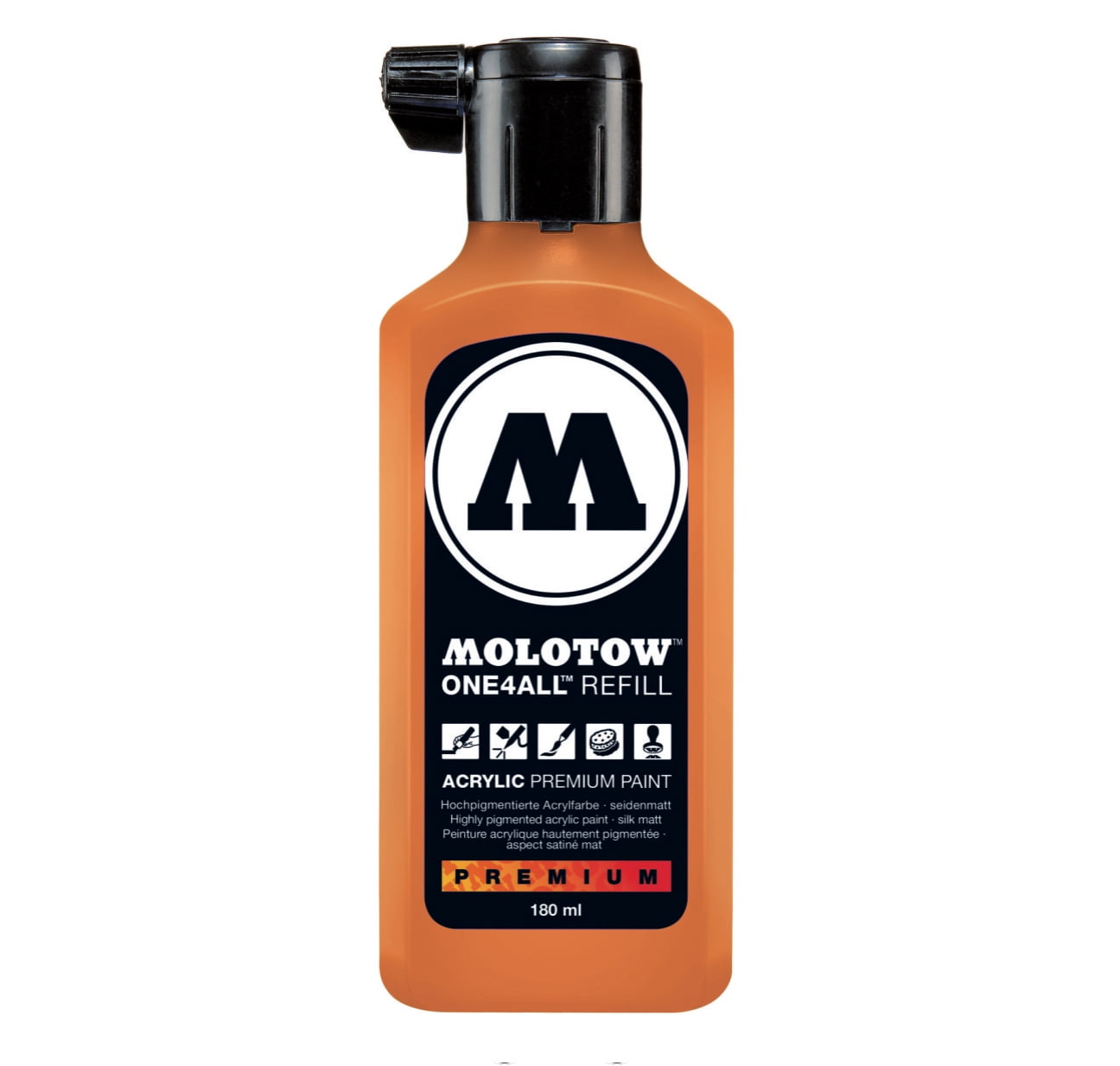 Molotow One4All Acrylic Paint Marker Refill, 180ml Bottle, Neon Orange Fluorescent (692.218)