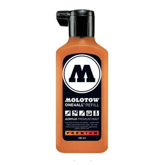 Molotow One4All Acrylic Paint Marker Refill, 180ml Bottle, Neon Orange Fluorescent (692.218)
