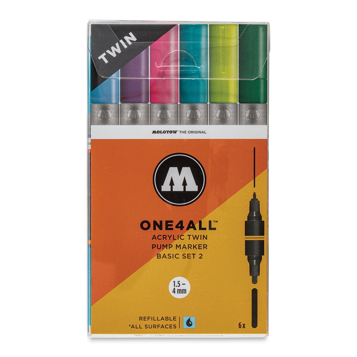 Molotow One4All Acrylic Twin Markers Basic Colors 2, Set of 6