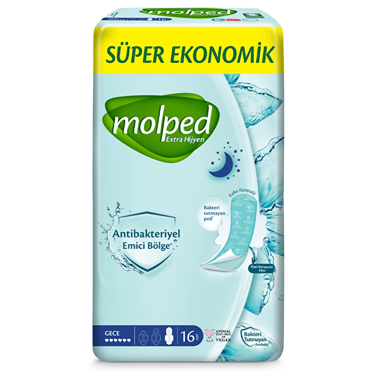 Molped Extra Hygiene Antibacterial Pad Super Eco Night 16-pack