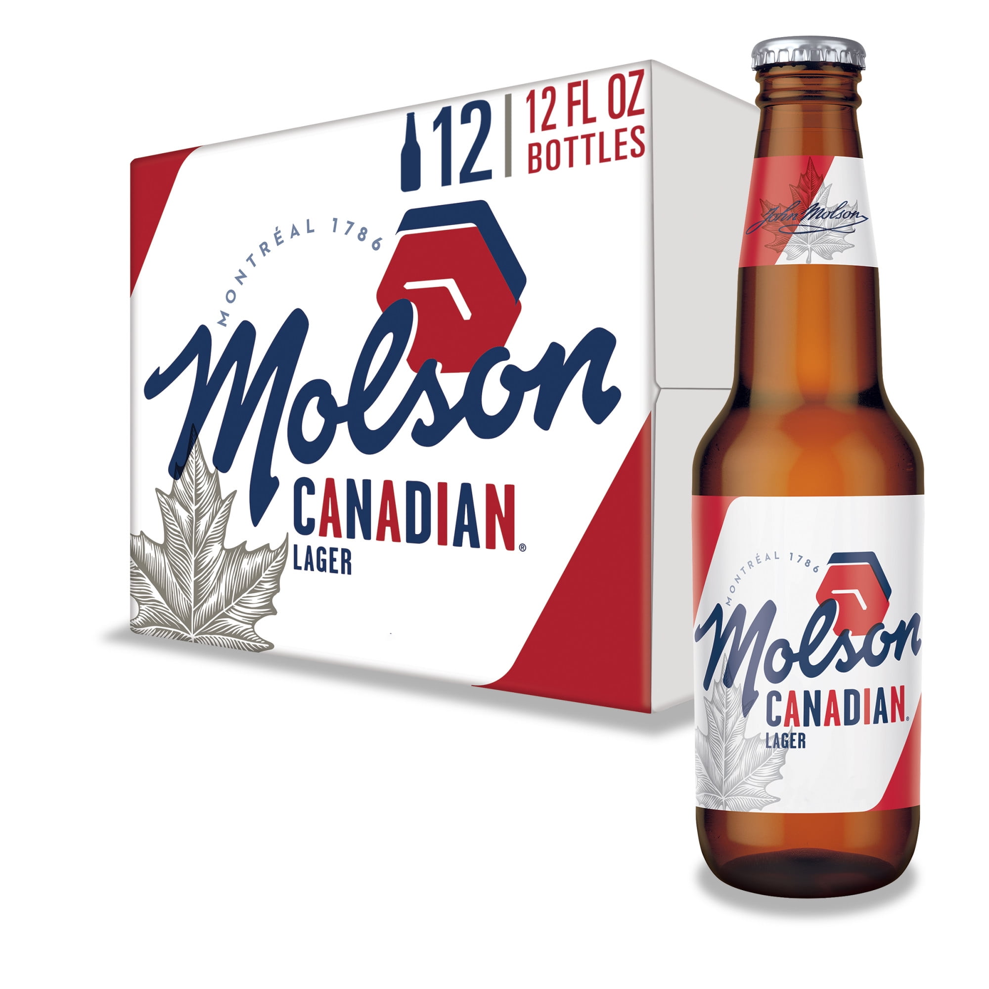 Molson Canadian Beer, 12 Pack, 12 fl oz Glass Bottles, 5% ABV, Import Lager