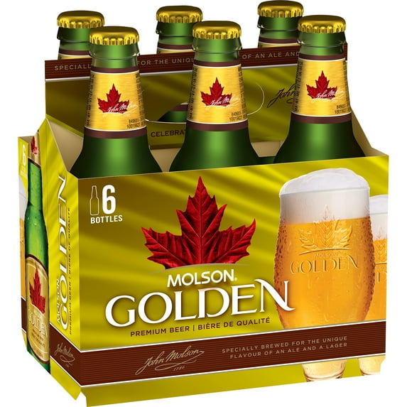 Molson Golden Beer, 6 Pack, 12 fl oz Glass Bottles, 5% ABV