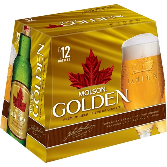 Molson Golden Beer, 12 Pack, 12 fl oz Glass Bottles, 5% ABV